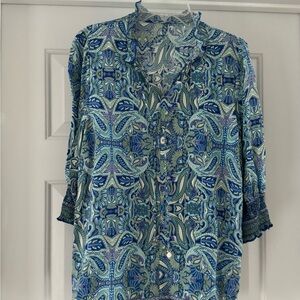 Blue Green blouse, comfortable and elegant. 3/4 sleeves. European 100% viscose